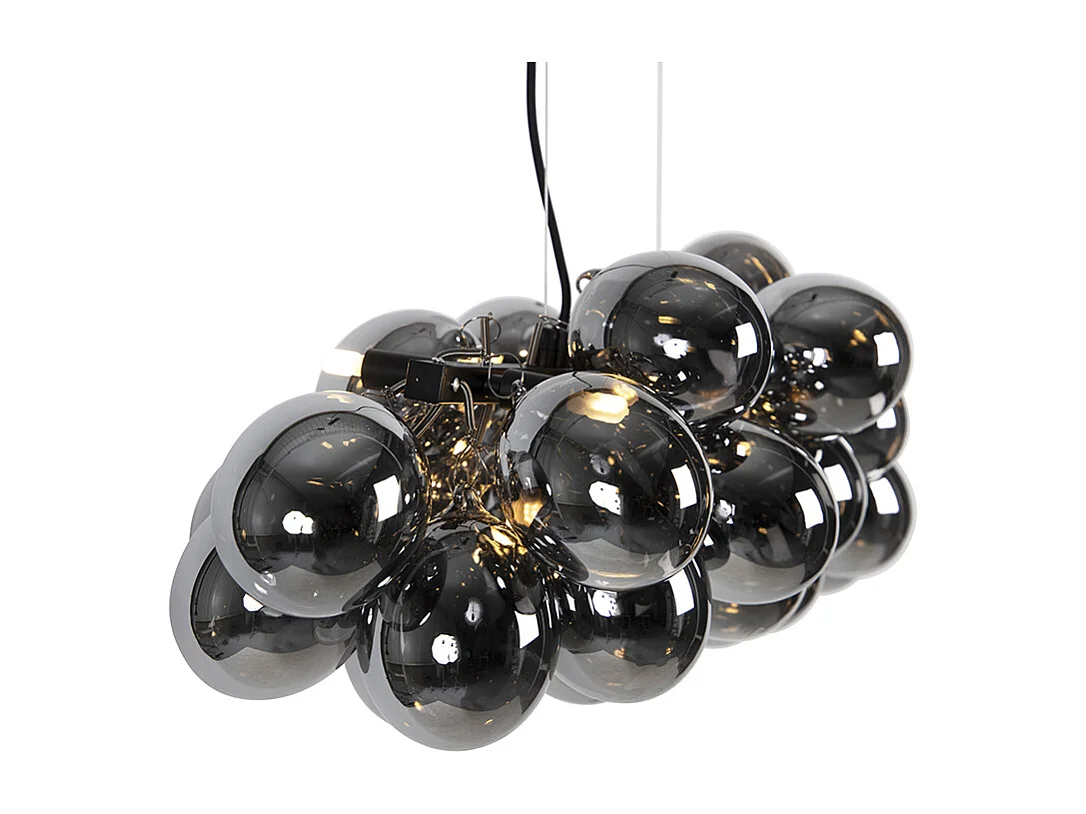 Lampe à suspension design noire avec verre fumé 8 lampes - Uvas
