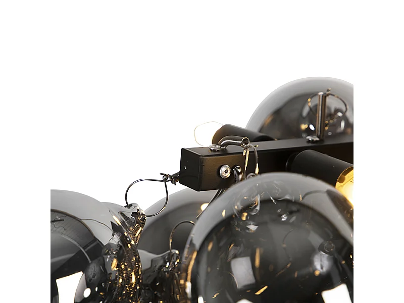 Lampe à suspension design noire avec verre fumé 8 lampes - Uvas