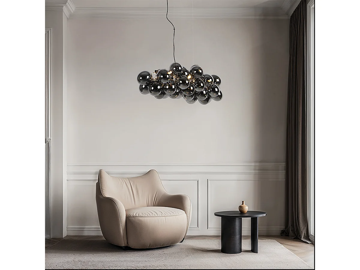 Suspension Art Déco Noire avec Verre Fumé 8 Lumières - Uvas
