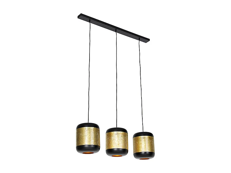Suspension vintage noire avec laiton allongée 3 lumières - Kayleigh