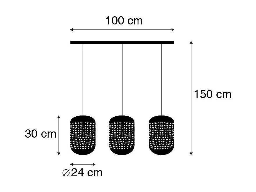 Suspension vintage noire avec laiton allongée 3 lumières - Kayleigh