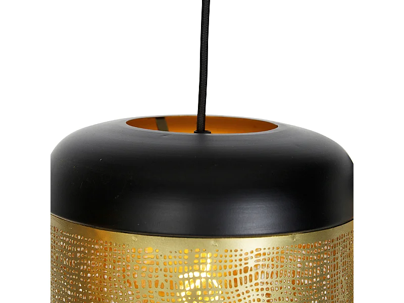Suspension vintage noire avec laiton oblongue 3 lumières - Kayleigh