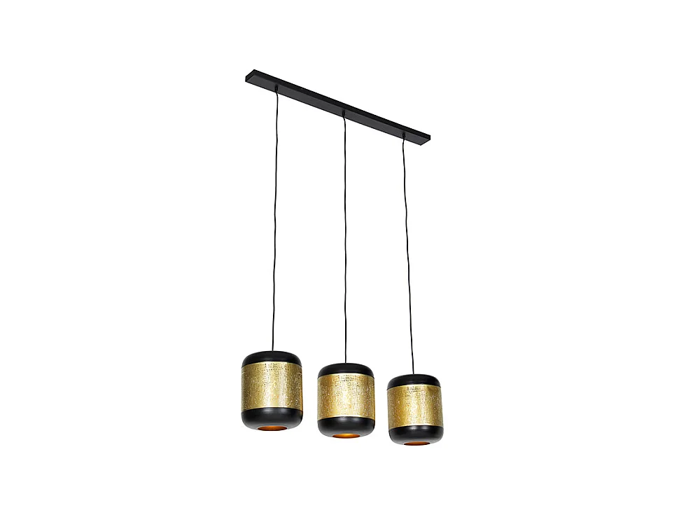 Suspension vintage noire avec laiton allongée 3 lumières - Kayleigh