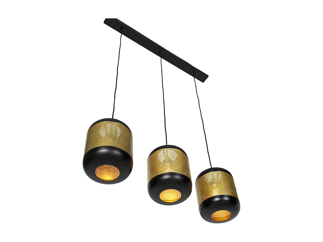 Suspension vintage noire avec laiton oblongue 3 lumières - Kayleigh