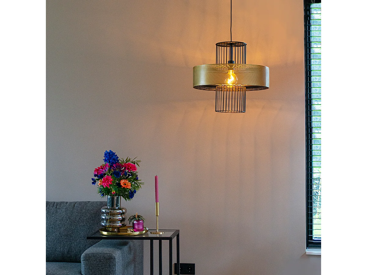 Lampe à suspension design or avec noir 50 cm - Tess