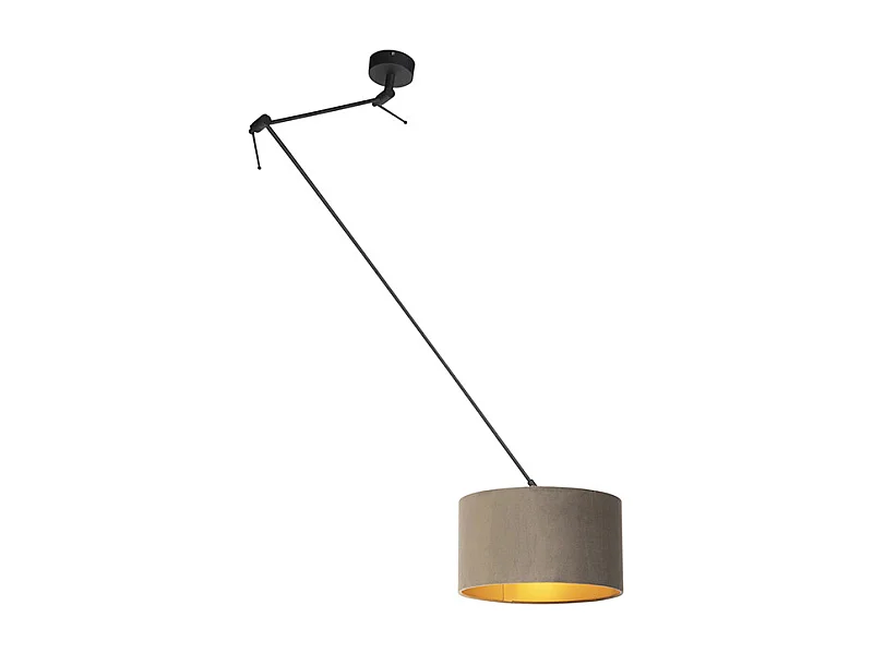 Suspension noire avec abat-jour en velours taupe doré 35 cm - Blitz