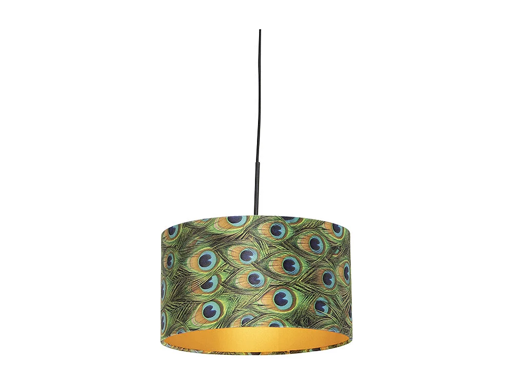 Suspension avec abat-jour en velours paon avec or 35 cm - Combi