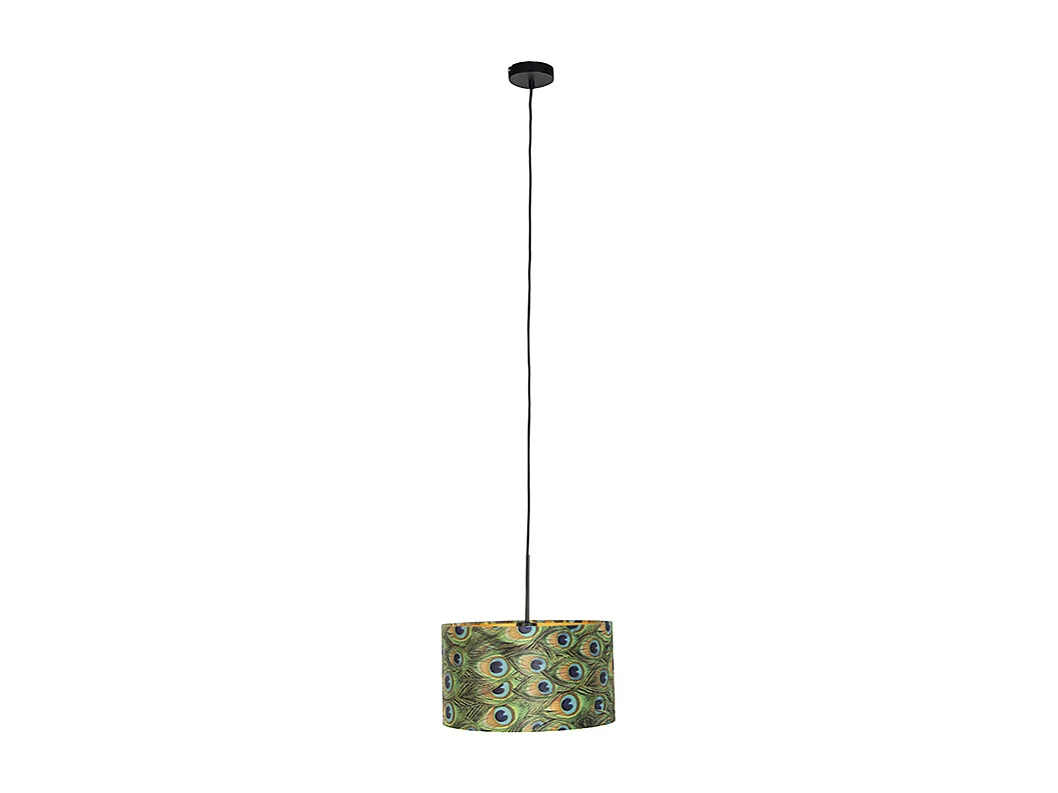 Suspension avec abat-jour en velours paon avec or 35 cm - Combi