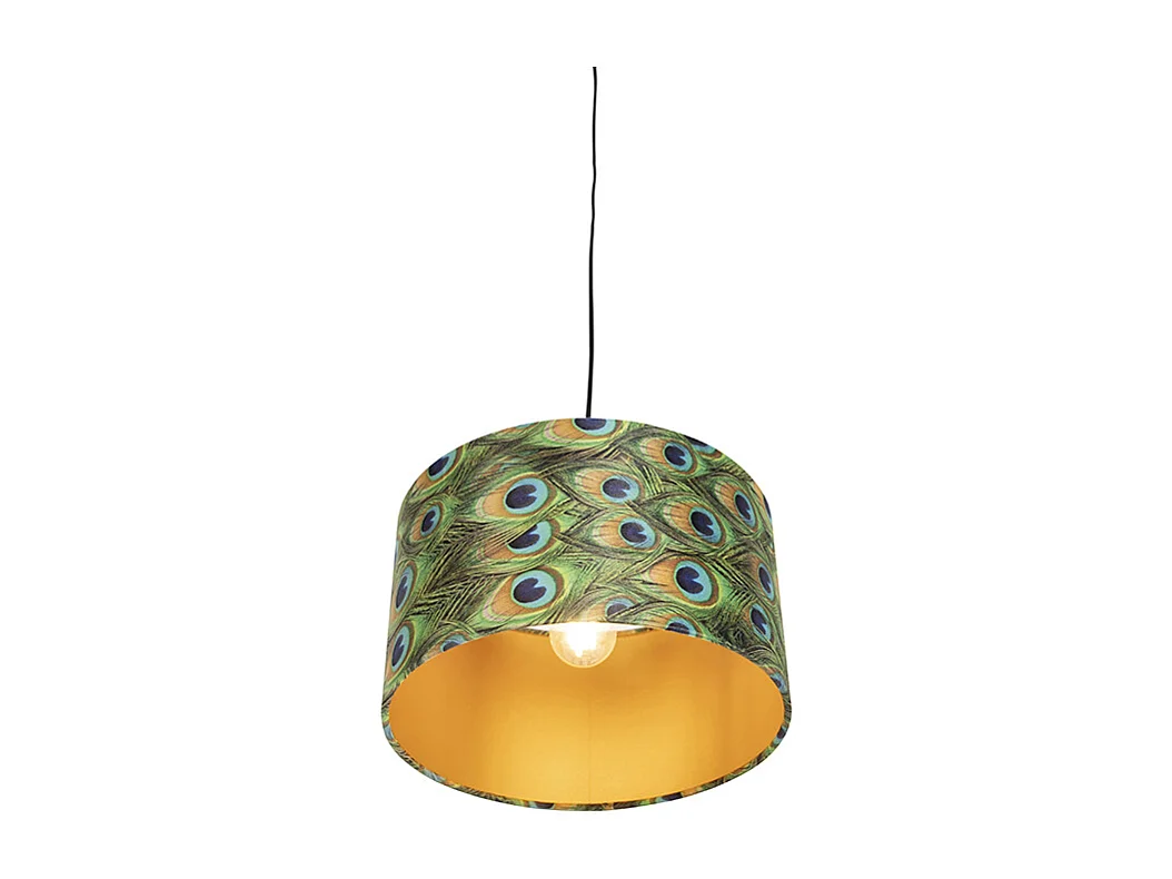Suspension avec abat-jour en velours paon avec or 35 cm - Combi