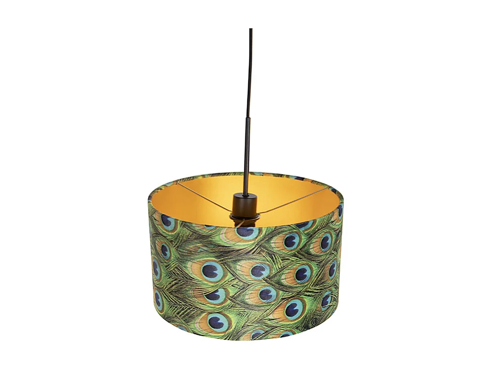 Suspension avec abat-jour en velours paon avec or 35 cm - Combi