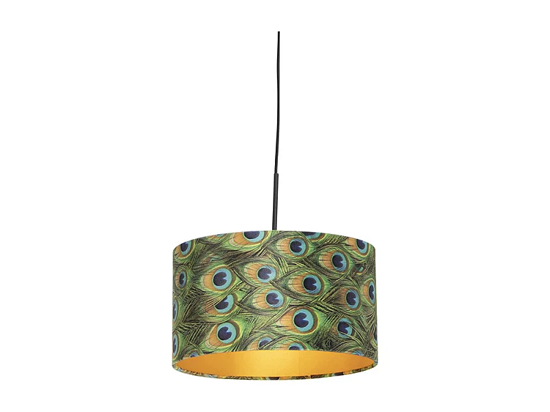 Suspension avec abat-jour en velours paon avec or 35 cm - Combi