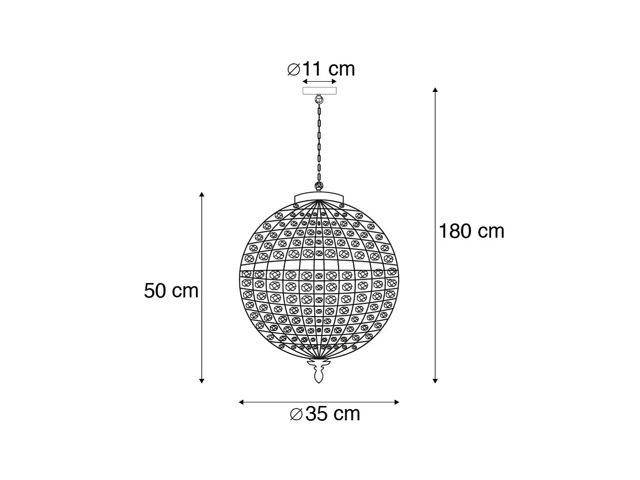 Suspension Art Déco cristal avec or 35 cm - KASBAH