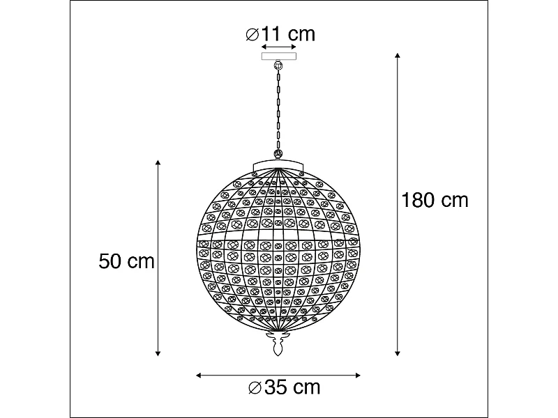 Suspension Art Déco cristal avec or 35 cm - Kasbah