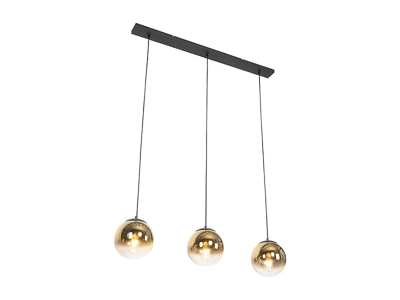 Suspension Art Déco noire à 3 lumières allongée dorée - Pallon