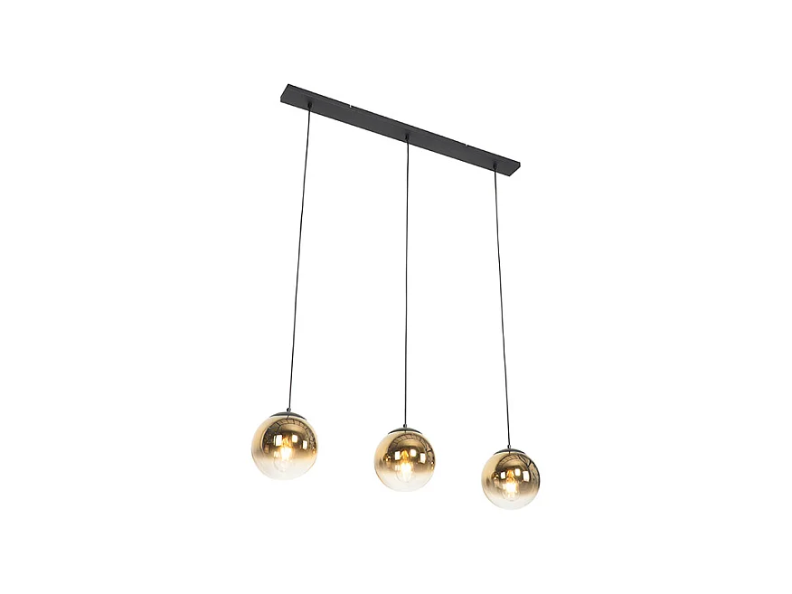 Suspension Art Déco noire à 3 lumières allongée dorée - Pallon