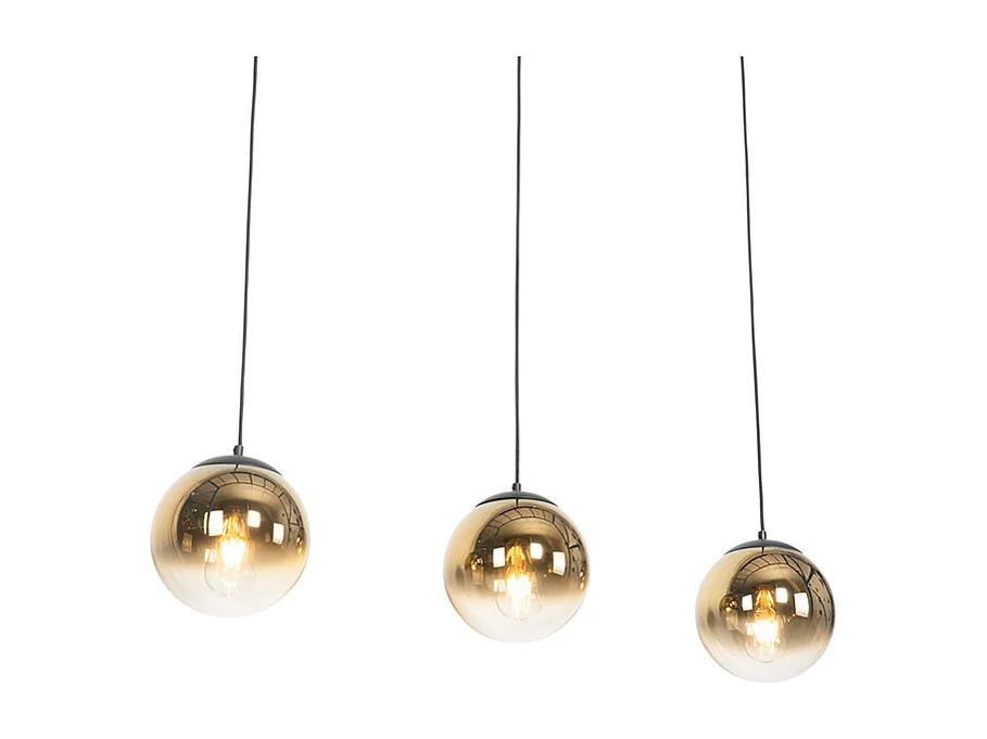 Suspension Art Déco noire avec verre doré oblong 3 lumières - Pallon