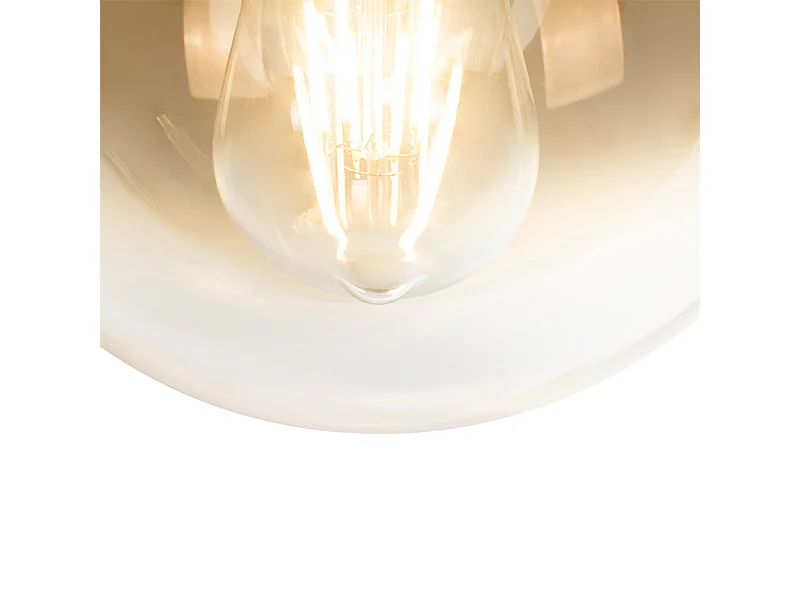 Suspension Art Déco noire avec verre doré oblong 3 lumières - Pallon