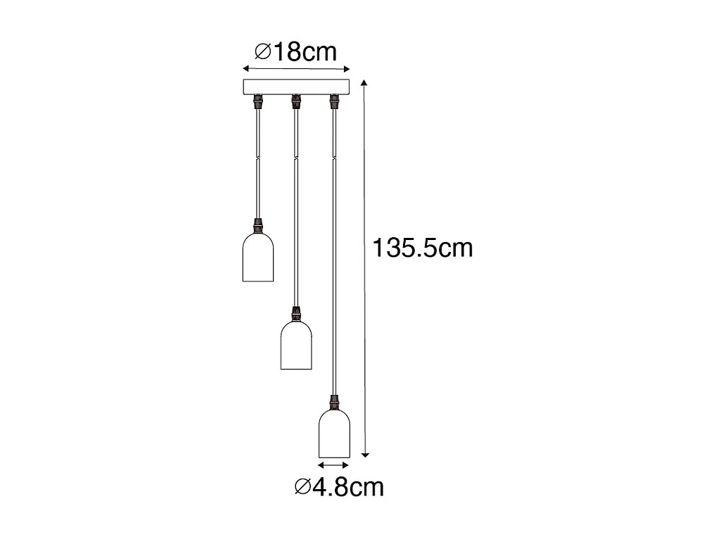 Suspension industrielle noire avec béton rond 3 lumières - Pedra