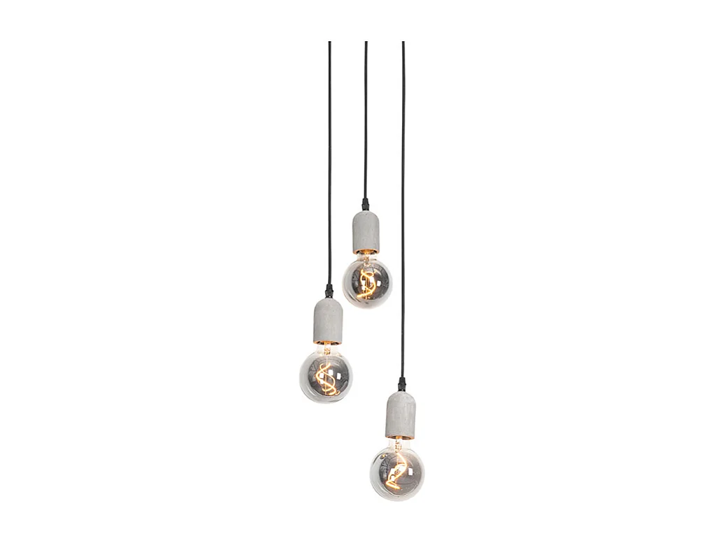 Suspension industrielle noire avec béton rond 3 lumières - Pedra