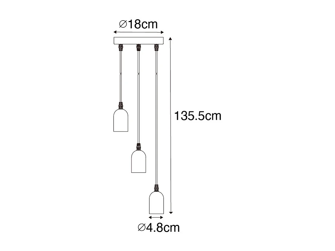 Suspension industrielle noire avec béton rond 3 lumières - Pedra