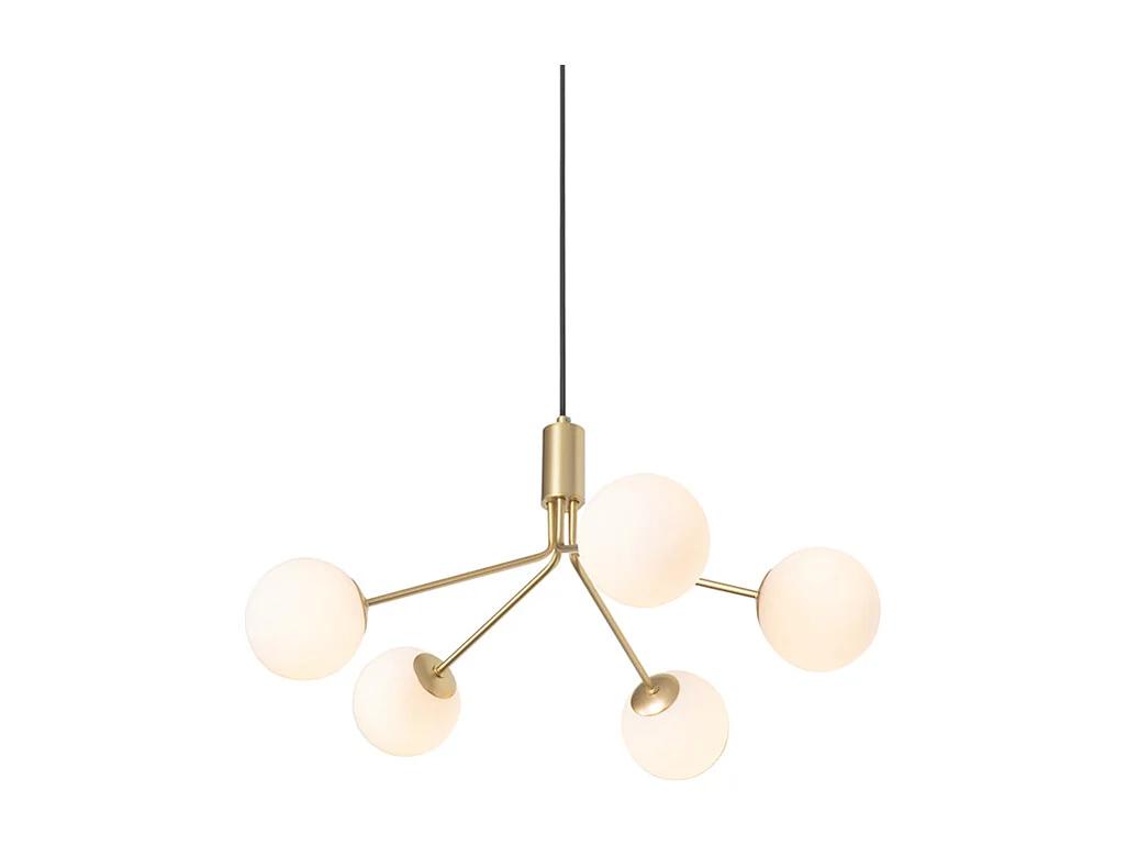 Suspension moderne or avec verre opale 5 lumières - Coby