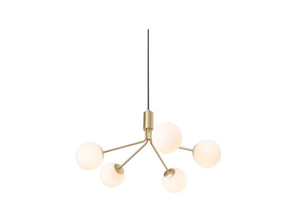 Suspension moderne or avec verre opale 5 lumières - Coby