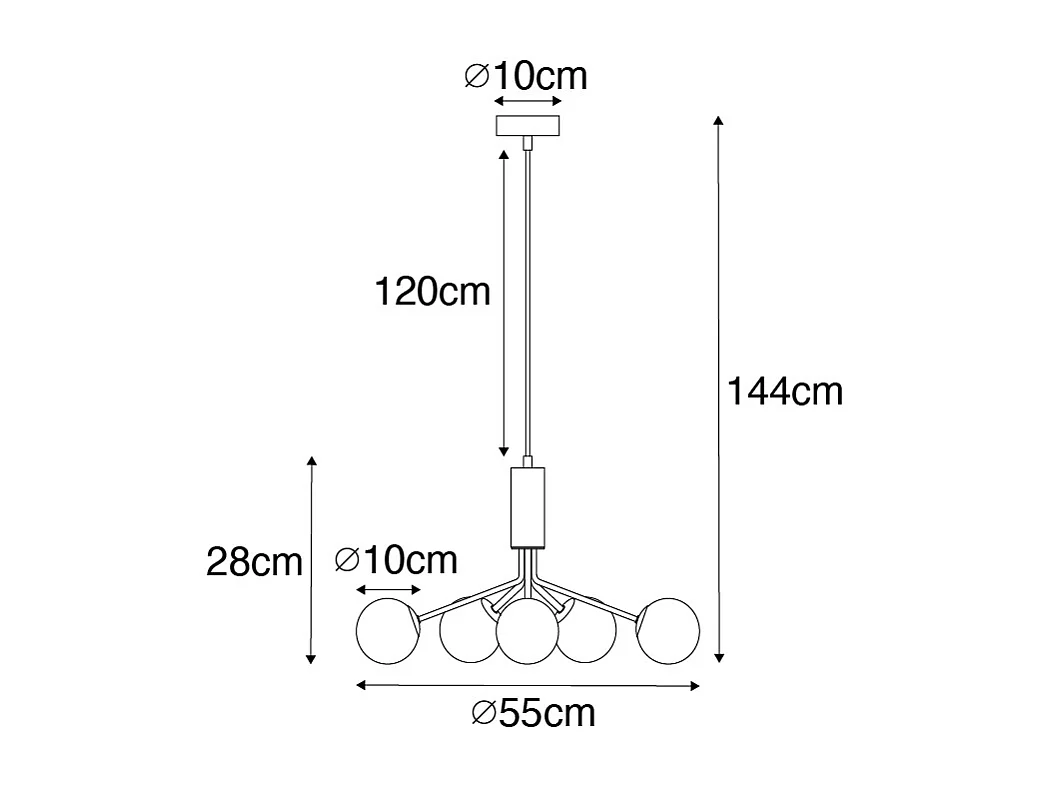 Suspension Art Déco dorée avec verre opale 5 lumières - Coby