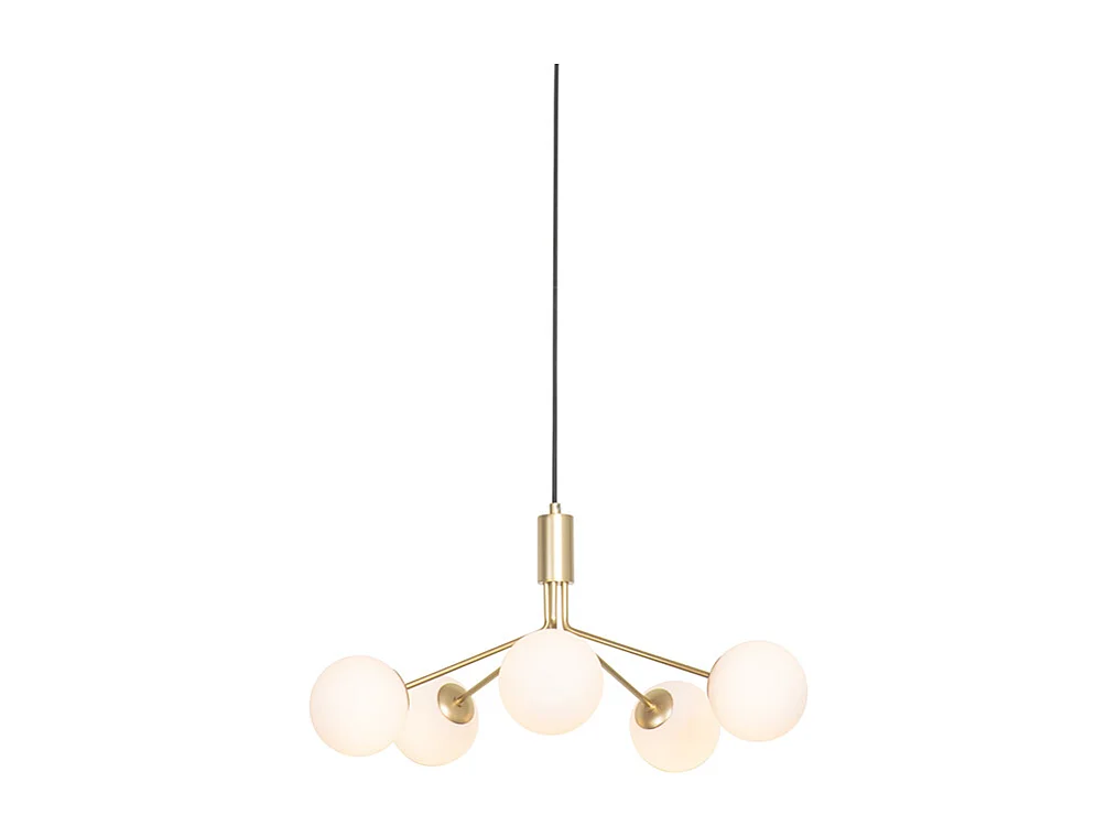Suspension Art Déco dorée avec verre opale 5 lumières - Coby