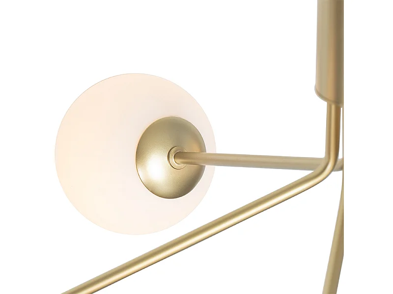 Suspension Art Déco dorée avec verre opale 5 lumières - Coby