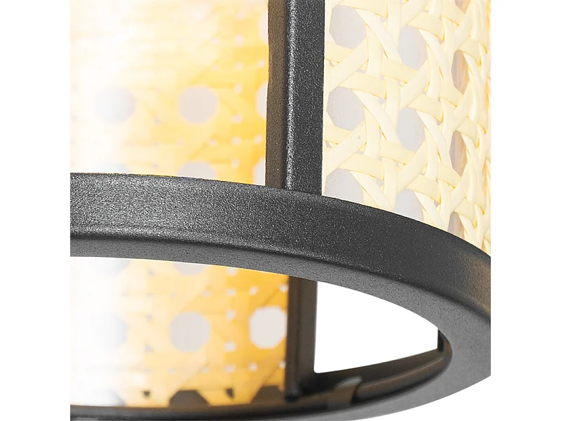 Suspension orientale noire avec rotin 3 lumières oblongue - Akira