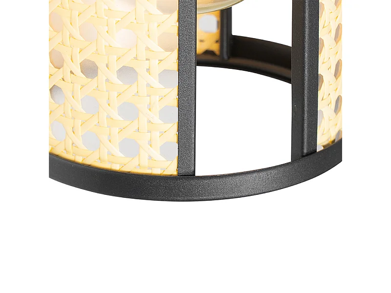 Suspension orientale noire avec rotin 3 lumières oblongue - Akira