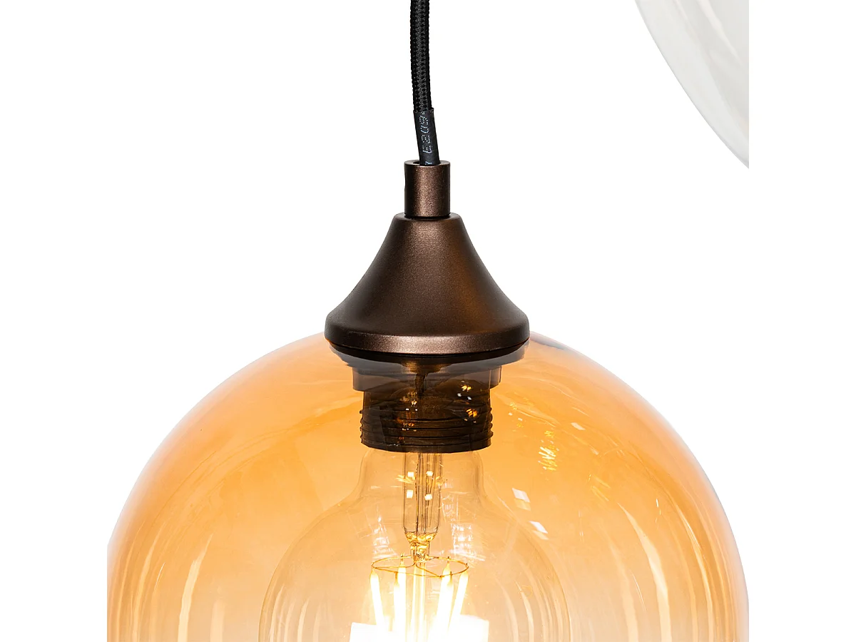 Suspension Art Déco bronze foncé avec verre ambré 7 lumières - Sandra