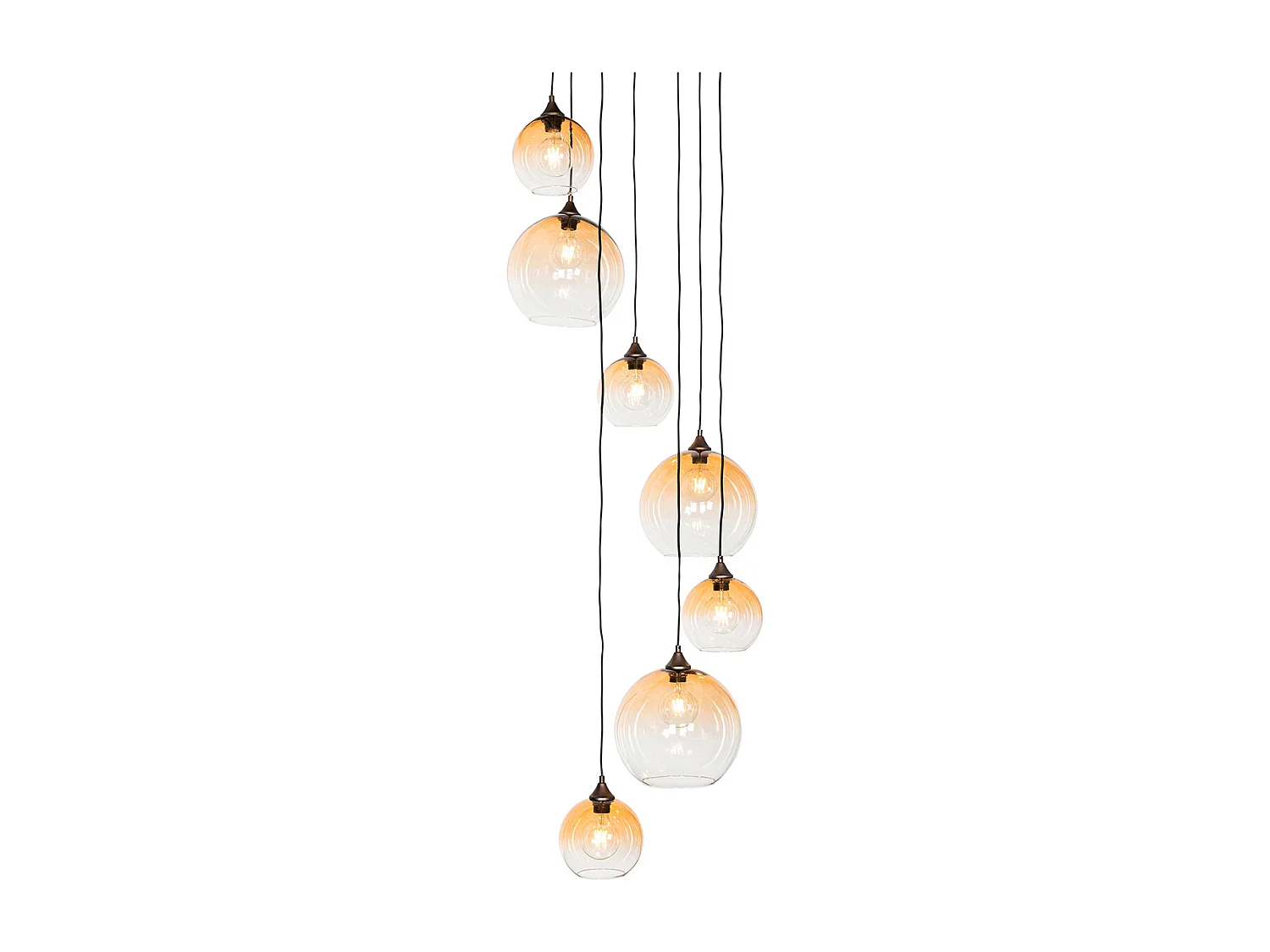 Suspension Art Déco bronze foncé avec verre ambré 7 lumières - Sandra