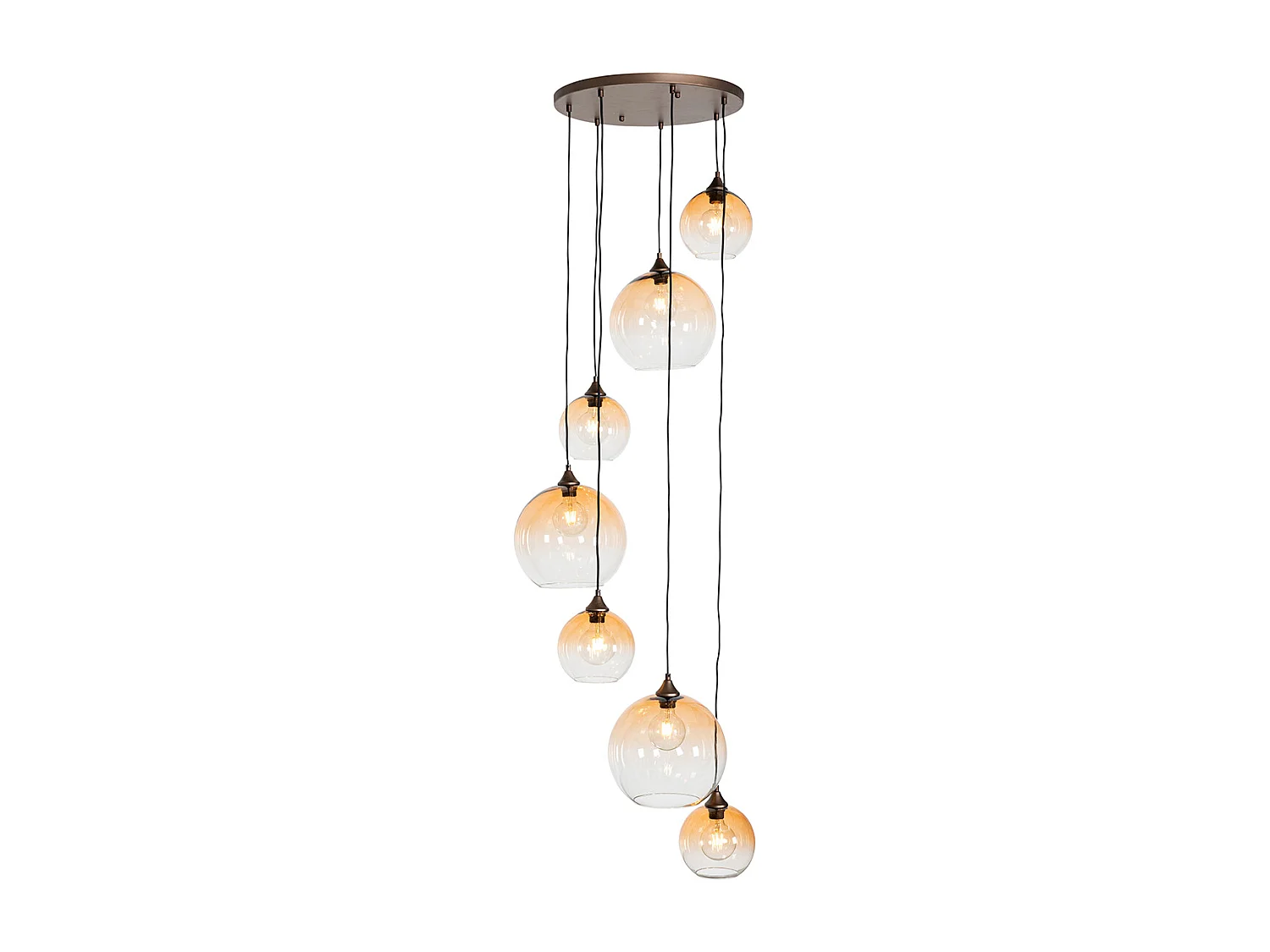 Suspension Art Déco bronze foncé avec verre ambré 7 lumières - Sandra