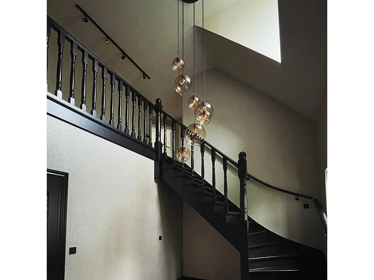 Suspension Art Déco bronze foncé avec verre ambré 7 lumières - Sandra