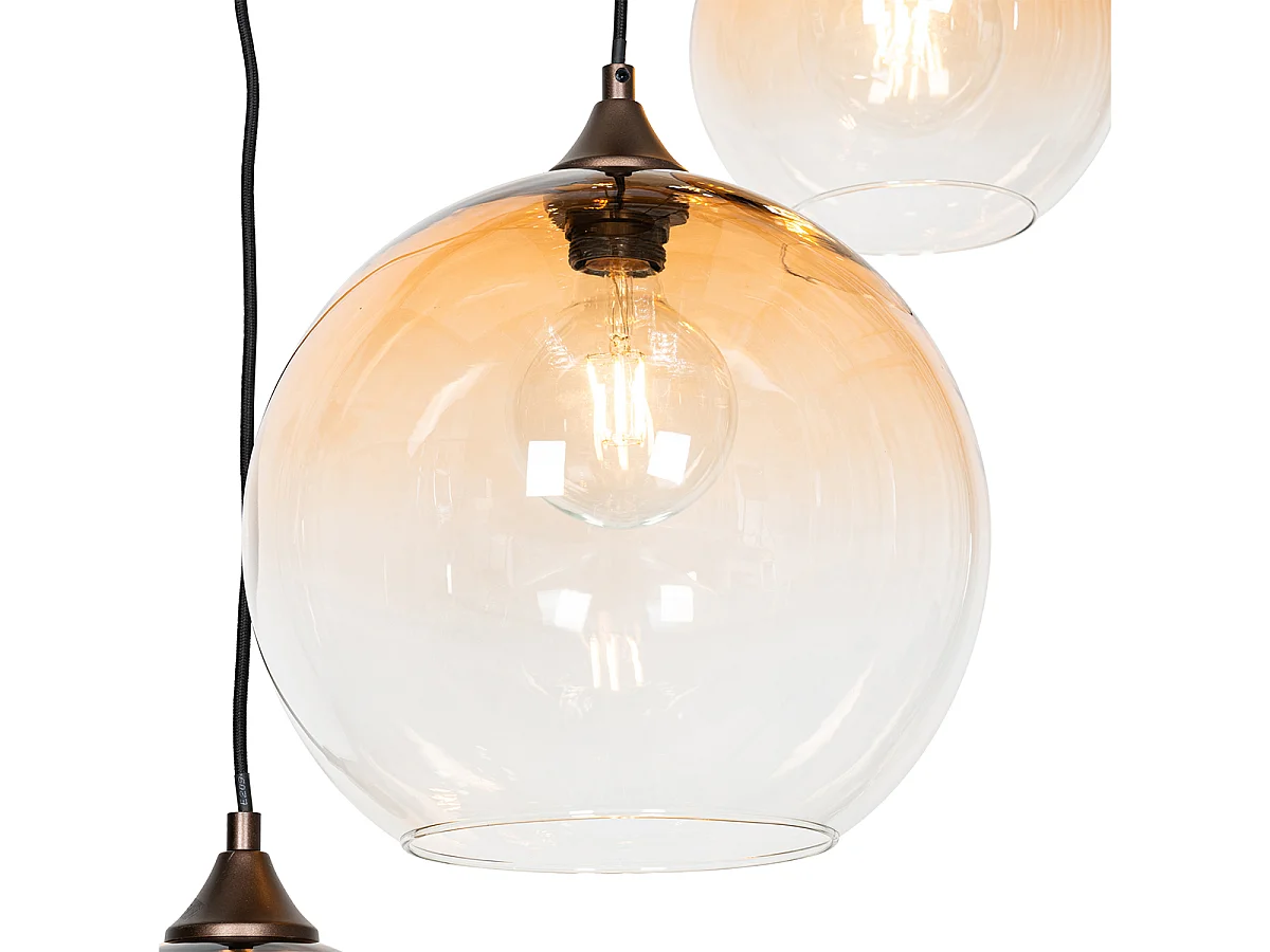 Suspension Art Déco bronze foncé avec verre ambré 7 lumières - Sandra