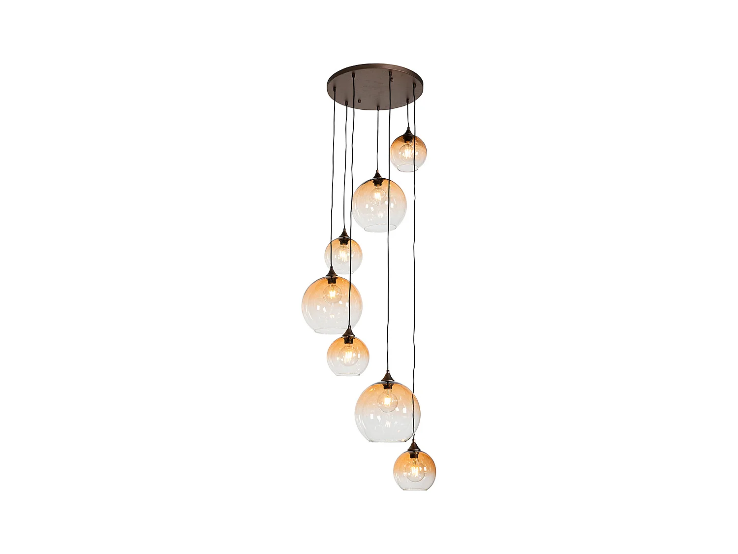 Suspension art déco bronze verre ambré ronde 7 lumières - Sandra
