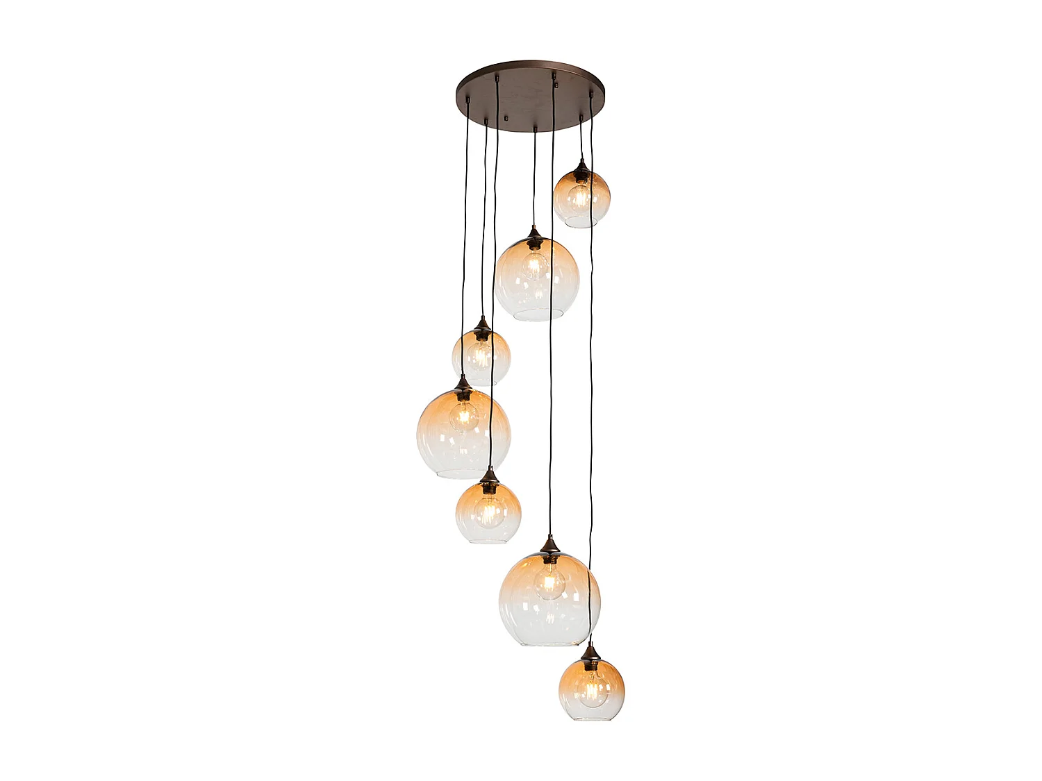 Suspension Art Déco bronze foncé avec verre ambré 7 lumières - Sandra