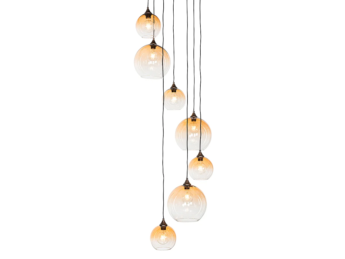 Suspension Art Déco bronze foncé avec verre ambré 7 lumières - Sandra