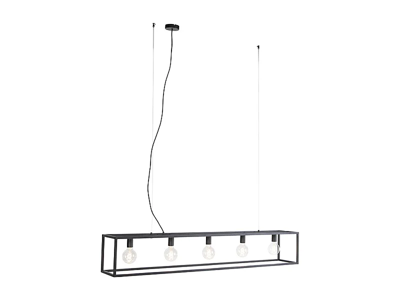 Lampe suspension rectangulaire moderne noire 5 lumières - Cage