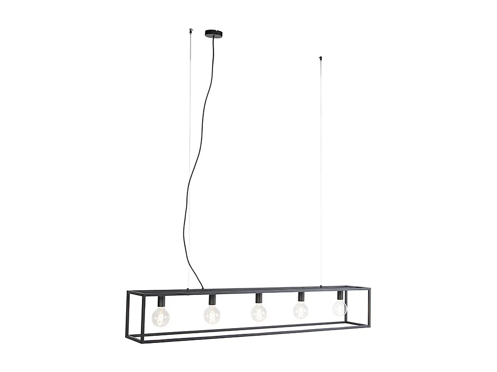 Lampe suspension rectangulaire moderne noire 5 lumières - Cage