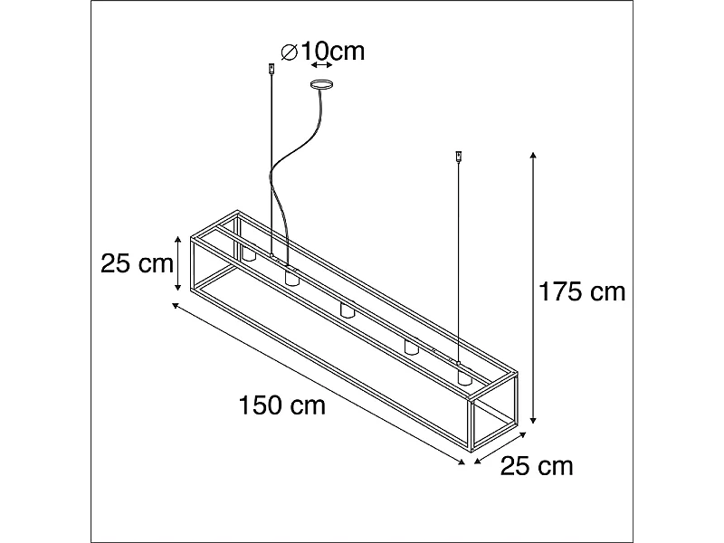 Lampe suspension rectangulaire moderne noire 5 lumières - Cage