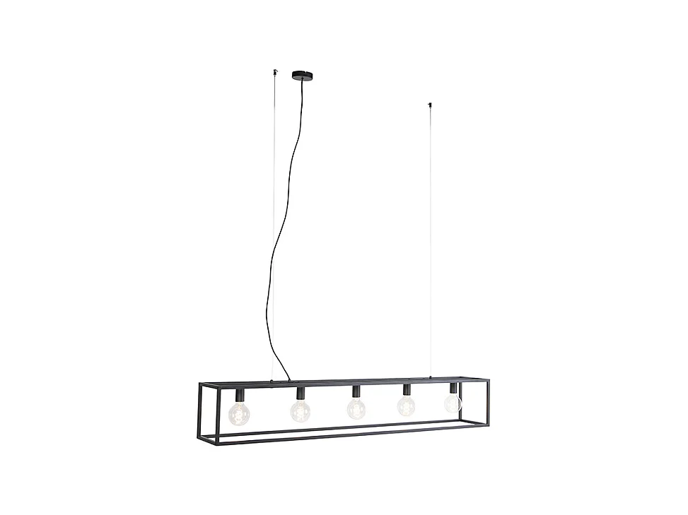 Lampe suspension rectangulaire moderne noire 5 lumières - Cage