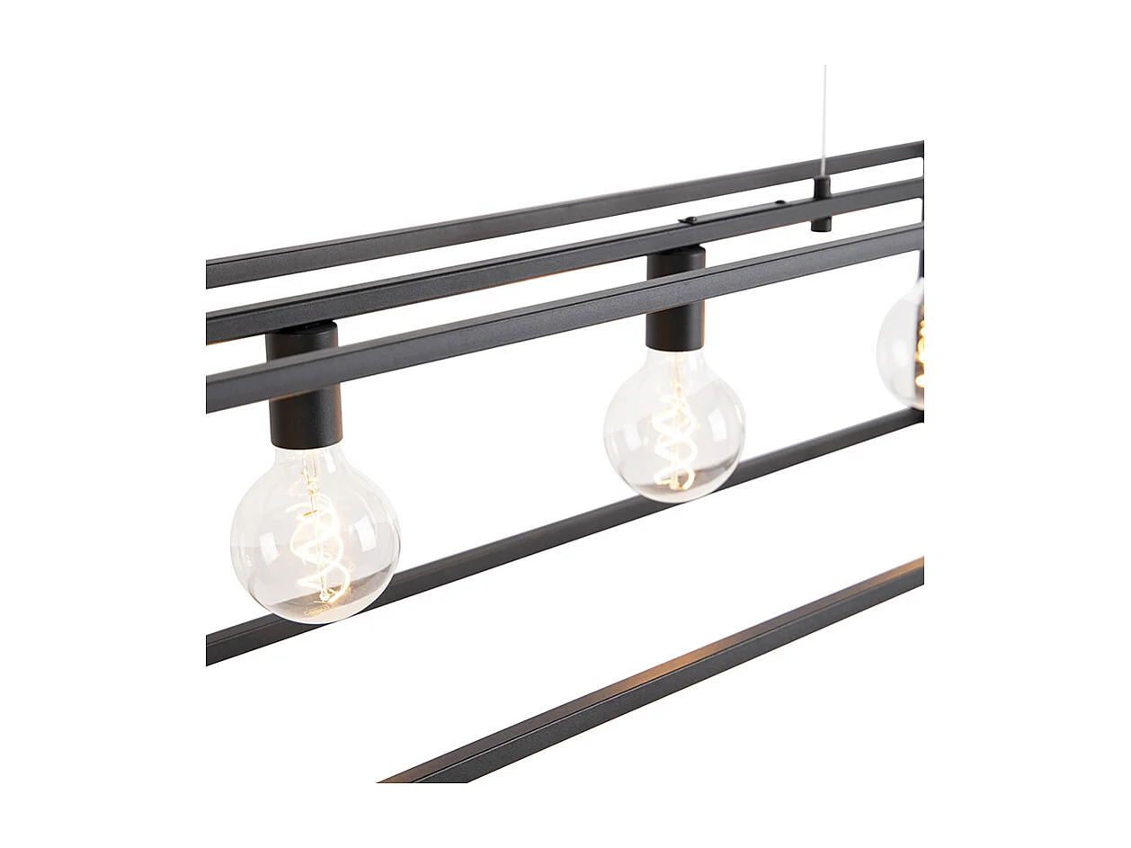 Suspension rectangulaire moderne noire 5 lumières - Cage