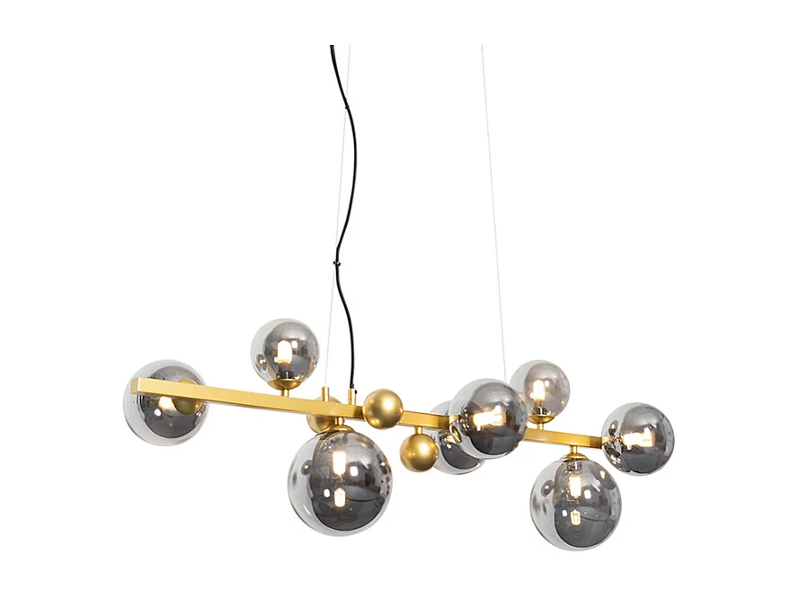 Suspension Art déco dorée avec verre fumé 8 lumières - David