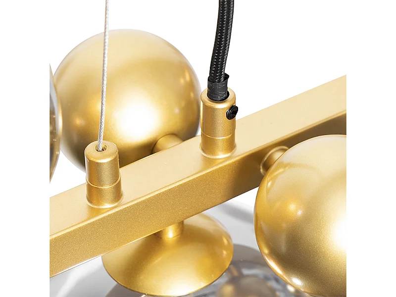 Suspension Art déco dorée avec verre fumé 8 lumières - David