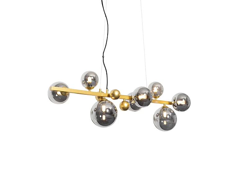 Suspension Art déco dorée avec verre fumé 8 lumières - David