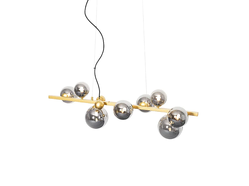 Suspension Art déco dorée avec verre fumé 8 lumières - David