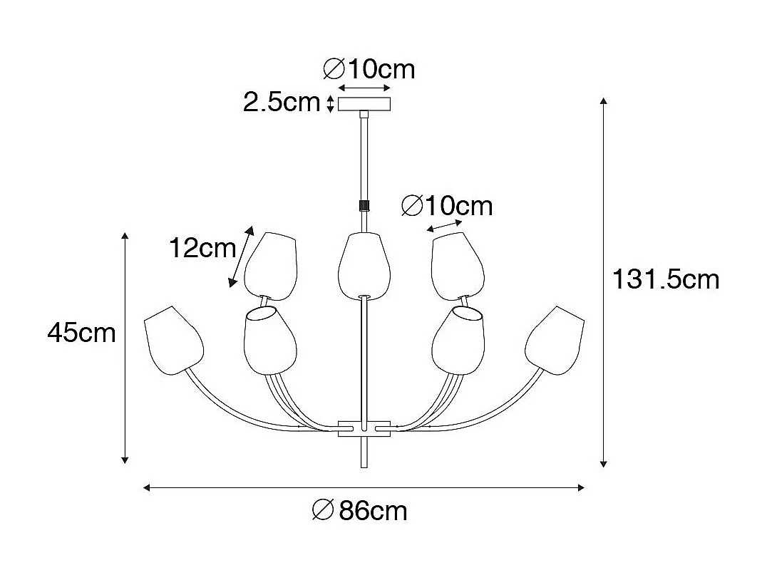 Suspension classique or avec verre 12 lumières - Elien
