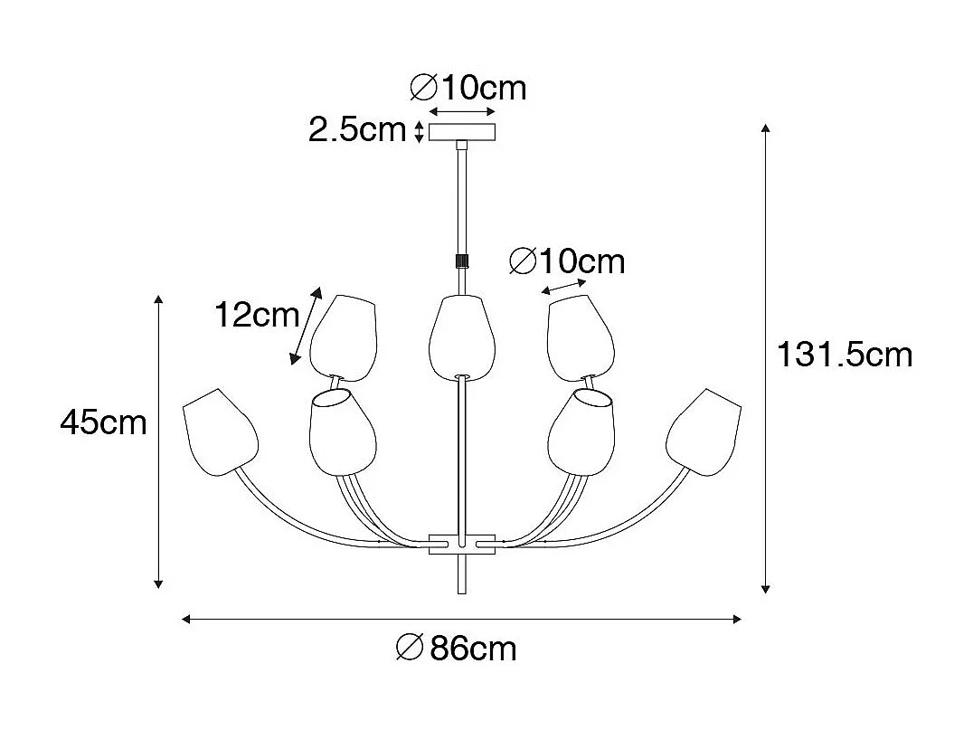 Suspension classique dorée avec verre 12 lumières - Elien